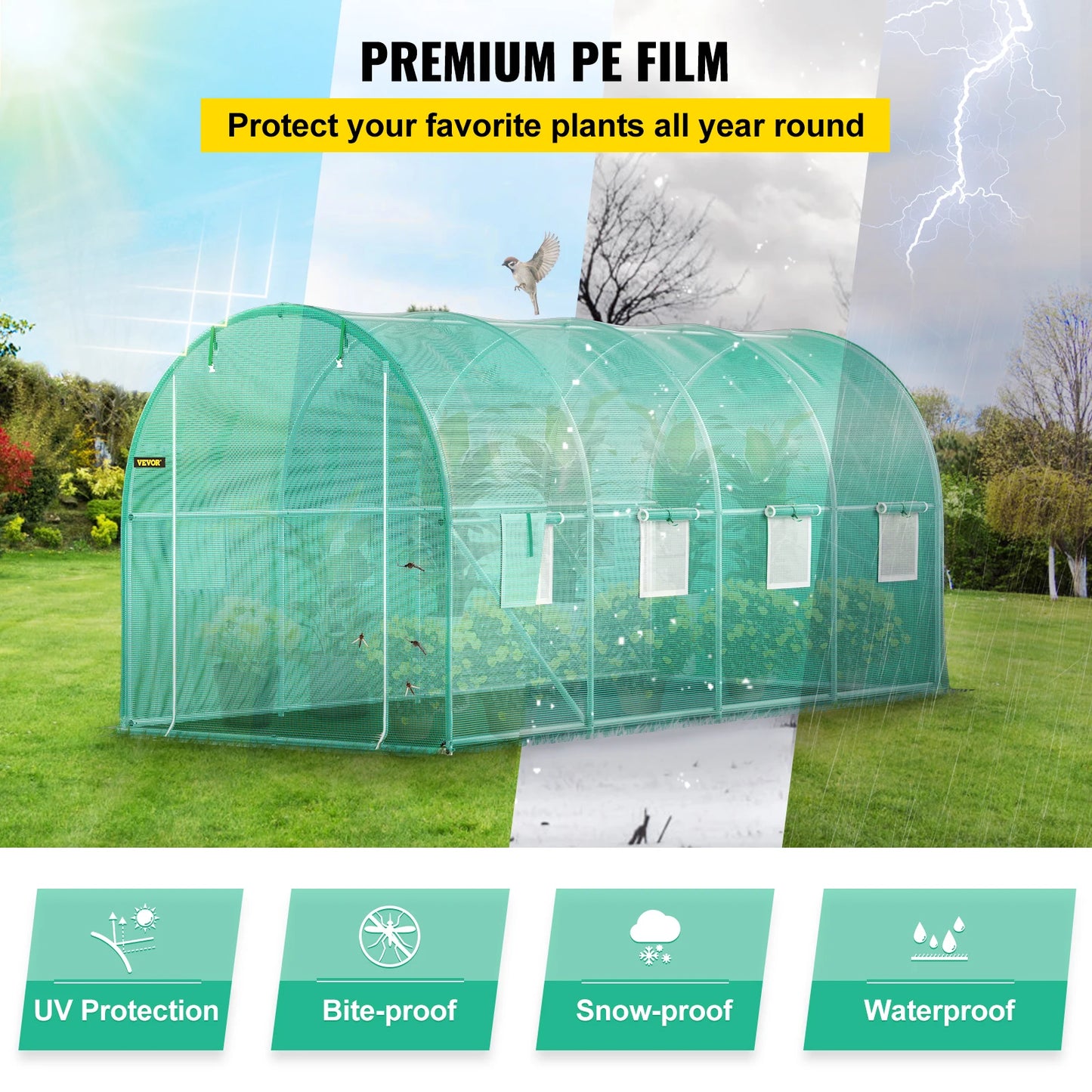 Walk-in Tunnel Greenhouse 15x7x7ft Hot House with Galvanized Steel Hoops Green-House.