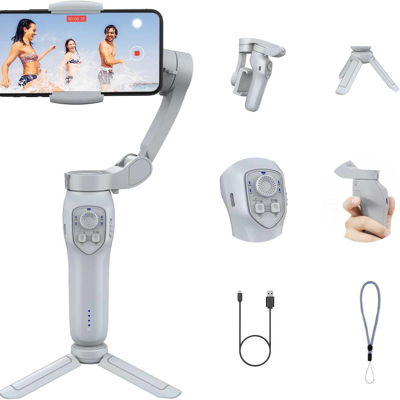 AI Smartphone Gimbal Stabilizer, 3-Axis Mobile Phone Gimbal, LED Light And Tripod, Object Tracking, Follow-Me Selfie And Live Streaming Gadget, Anti-Shake Balance And Face Tracking 360-Degree Automatic Rotation, TikTok Video