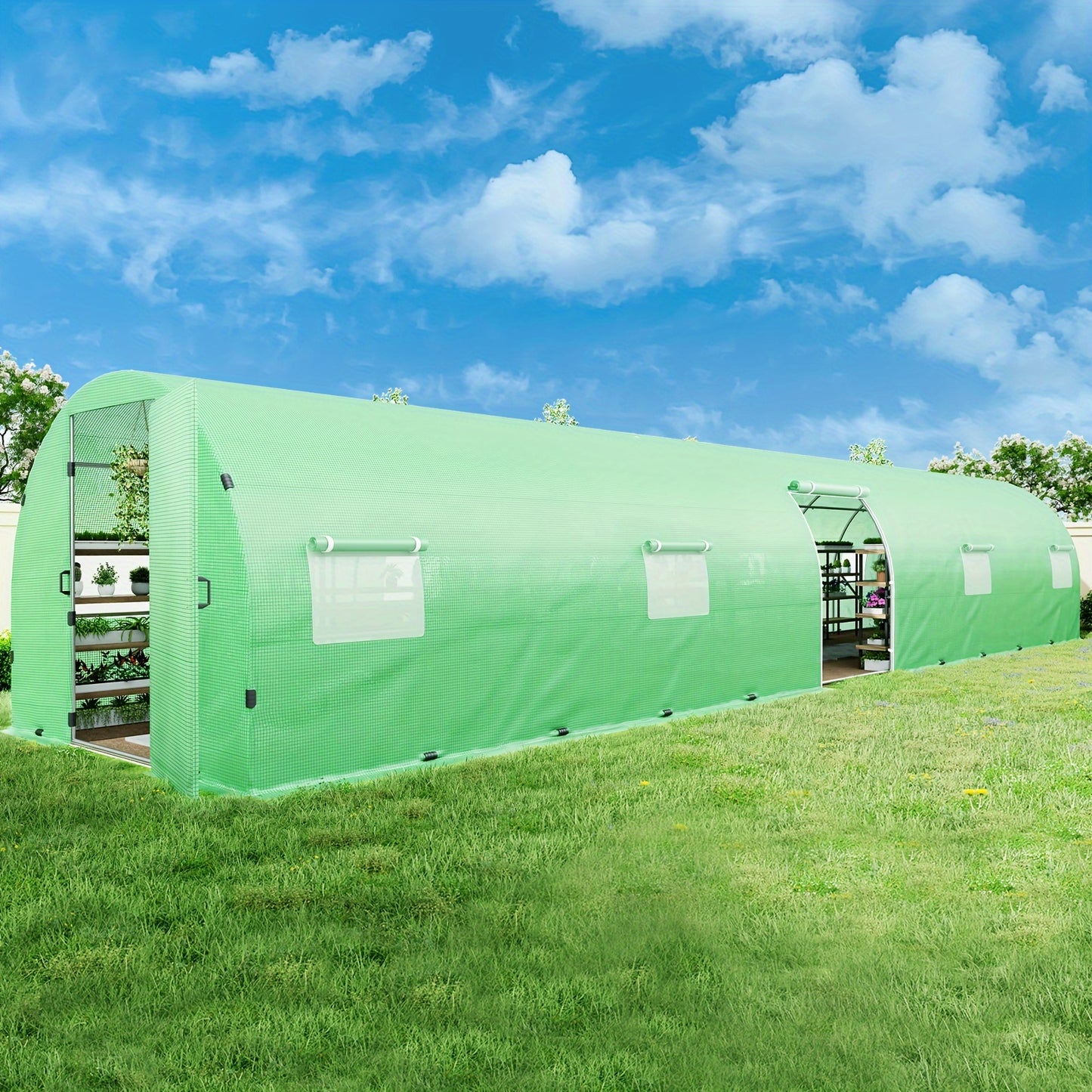 44x10x7.5 FT Giant Walk-In Greenhouse - Heavy Duty Galvanized Steel Frame, Upgraded Swing Door, Premium PE Cover.