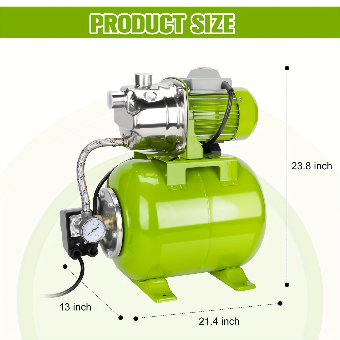 3/4HP Shallow Well Pump with Pressure Tank, 115v Stainless Steel Garden Irrigation Pump,