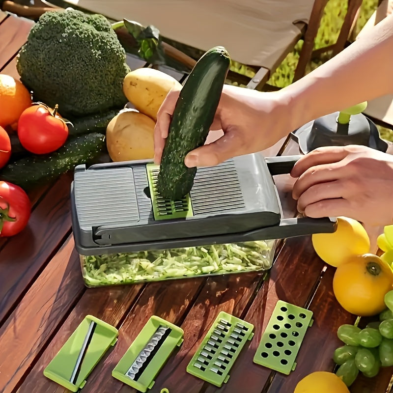 16pcs Kitchen Companion -Multifunctional Vegetable Chopper, Fruit Slicer, Manual Food Grater, Onion Mincer, Potato Shredder, Slicer with Container,