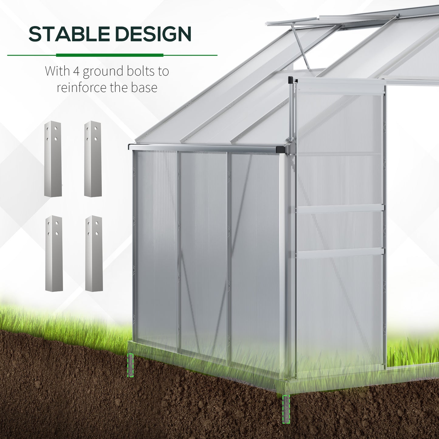 6' x 4' Aluminum Lean-to Greenhouse Polycarbonate Walk-in Garden Greenhouse with Adjustable Roof Vent, Rain Gutter and Sliding Door