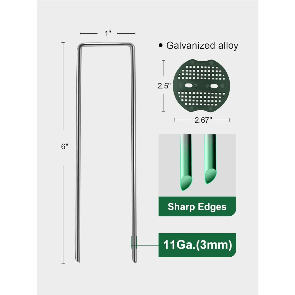 6 inch 11 Gauge Galvanized Landscape Staples Garden Staples Gasket U-Shaped Tent Stakes SOD Pins Yard Stakes