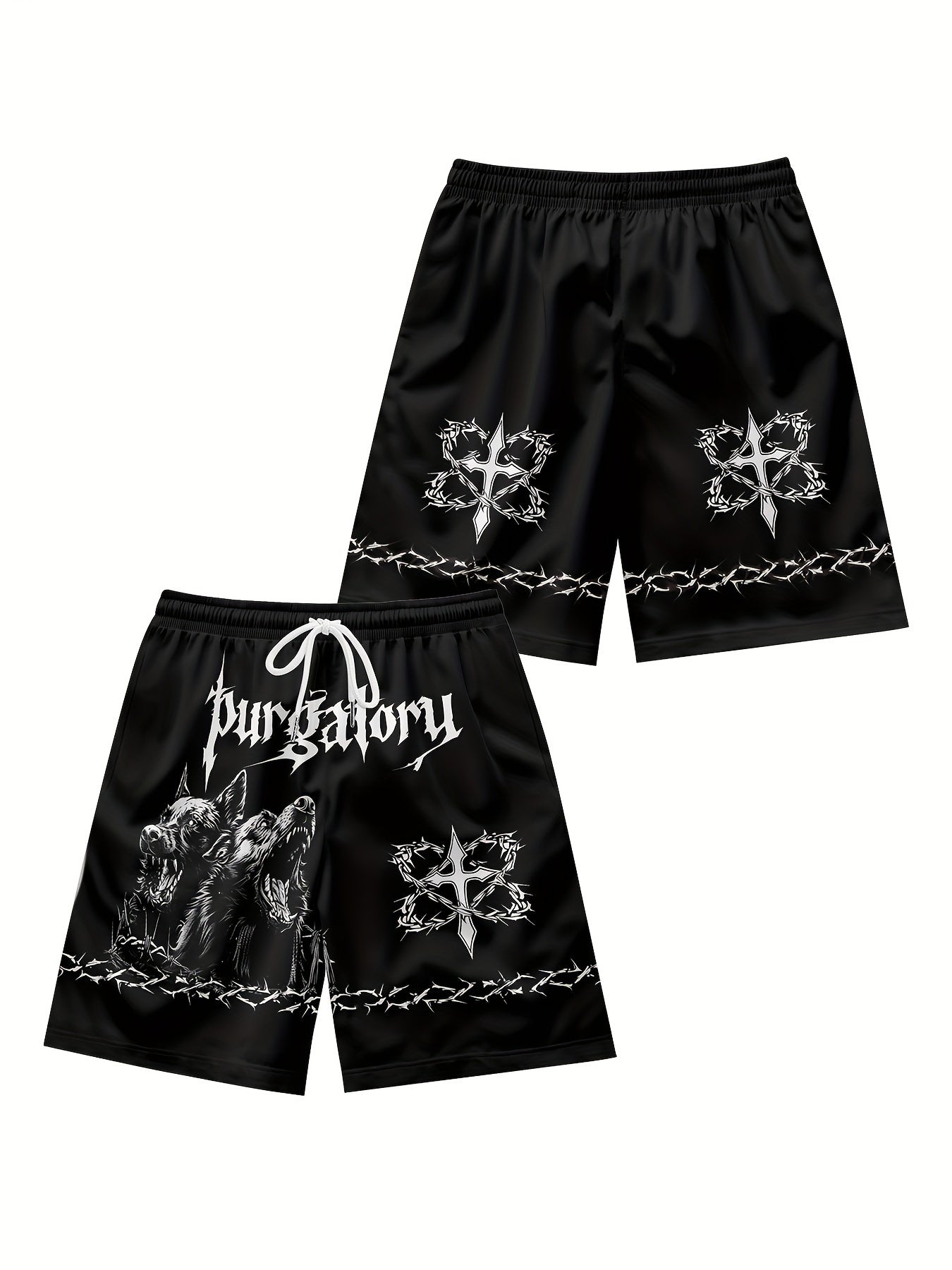 Men's Wolf & Dog Print Hip Hop Style Casual Shorts, Plus size