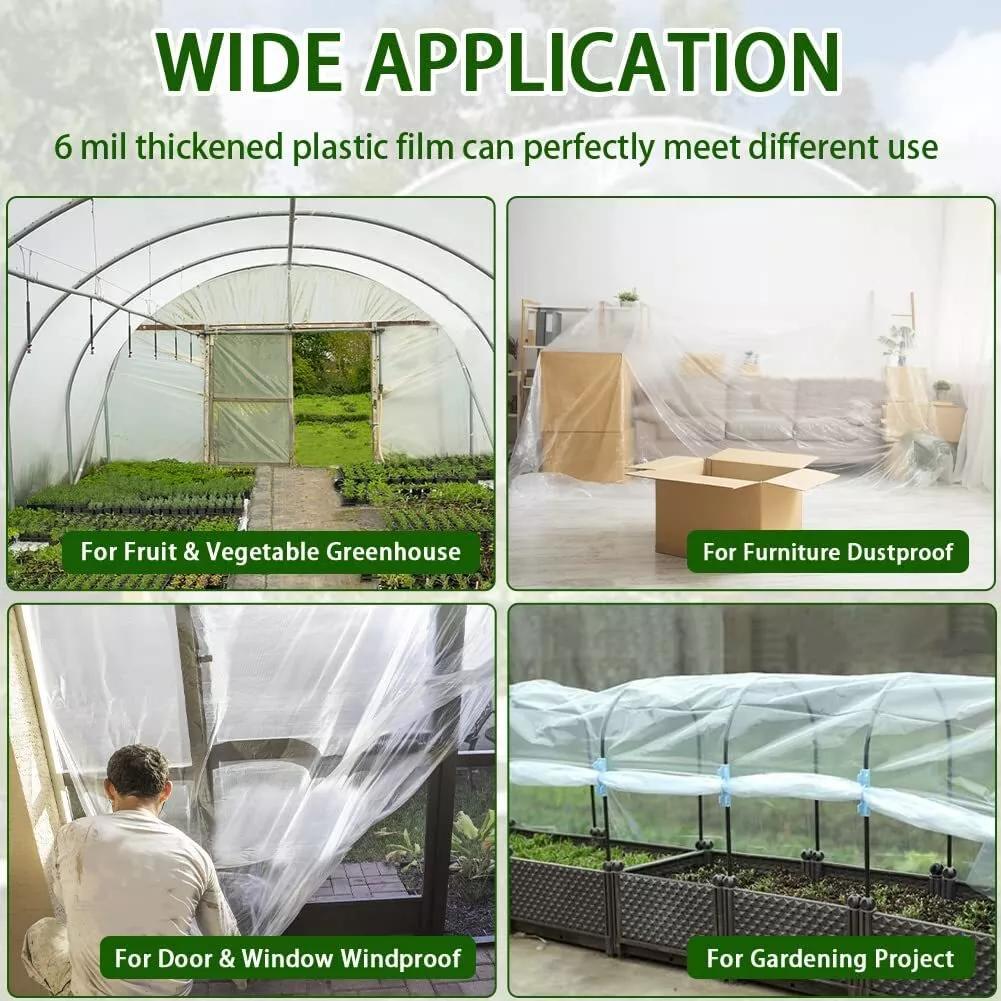6 mil Greenhouse Plastic Film Sheeting Cover Large Size 100ft 50ft 40ft Length Available UV Resistant Clear Polyethylene Film