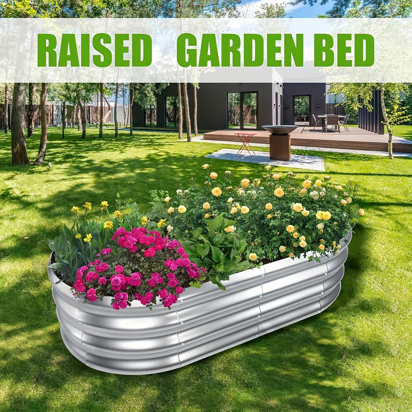 Elevated Gardening 4 By 2 By 1 Feet, Galvanized Steel. Ideal For Growing Vegetables Outdoors In A Large Oval Metal Planter Box.