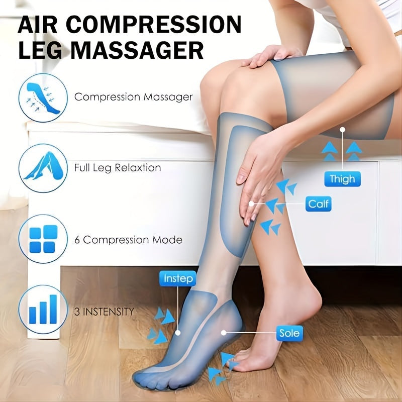 Advanced Leg Massager - Relaxation and Circulation Enhancer with 6 Modes, 3 Vibration, and Air Compression.