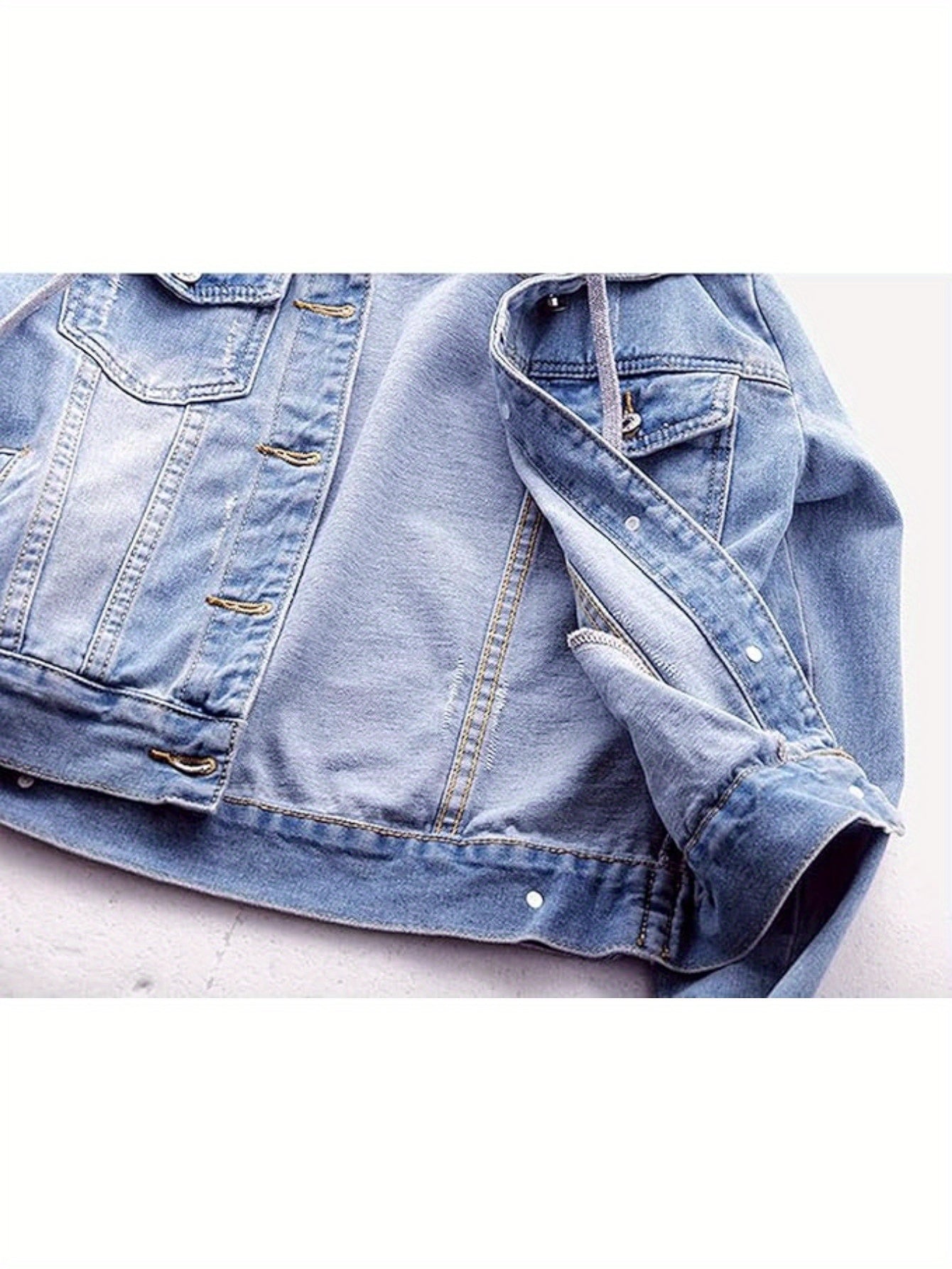 Women's Casual Denim Jacket with Detachable Hood - Button-Down, Fleece Lined, Cotton Blend, Machine Washable -