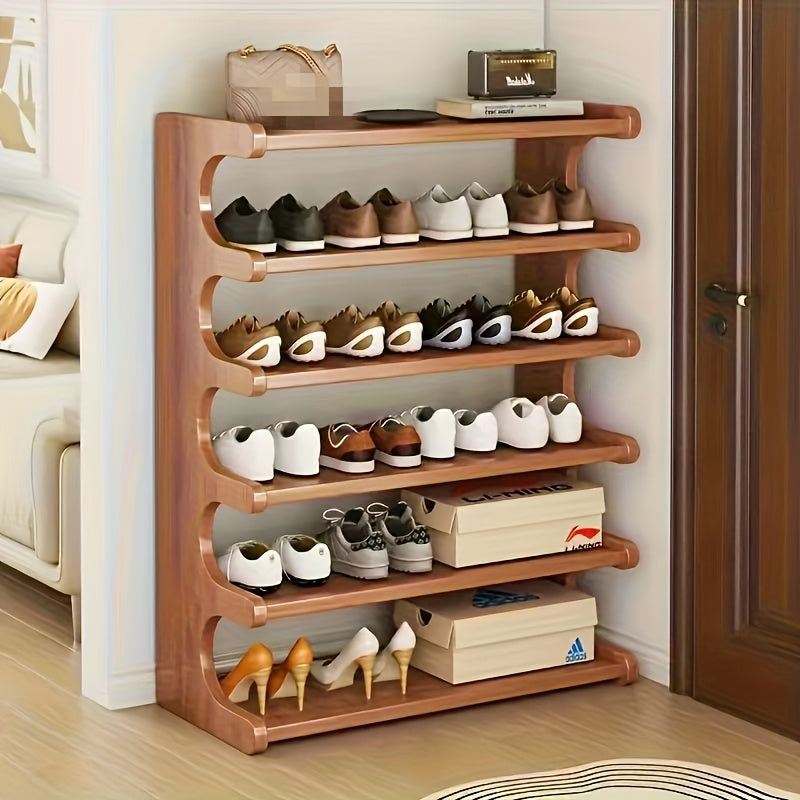 Space-Saving Bamboo Shoe Rack - Multi-Layer, Freestanding Organizer with Wood Grain Finish.