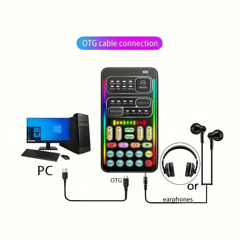 Fdit Voice Changer and Sound Card Combo, USB Rechargeable Voice Transformer with MIDI Controller, Real-Time Male to Female/Female to Male Voice Modulation for Live Streaming, Voice Chat, Video Editing