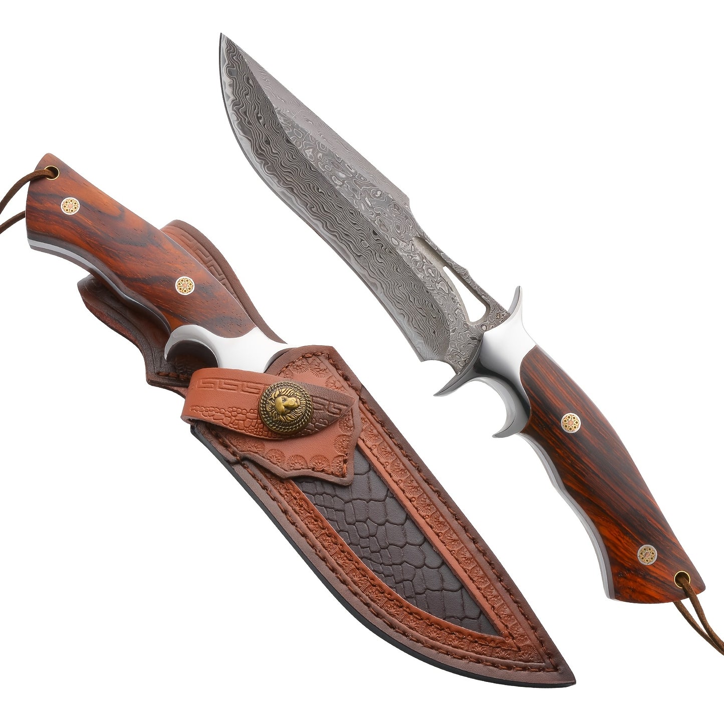 Damascus Hand Forged Knife and Leather Sheath