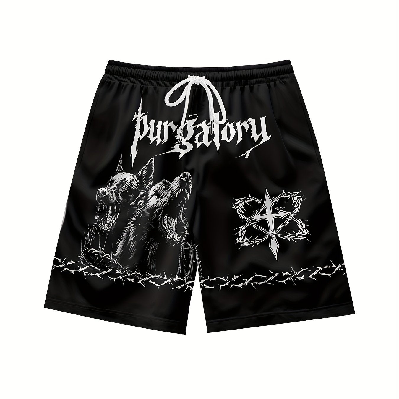 Men's Wolf & Dog Print Hip Hop Style Casual Shorts, Plus size