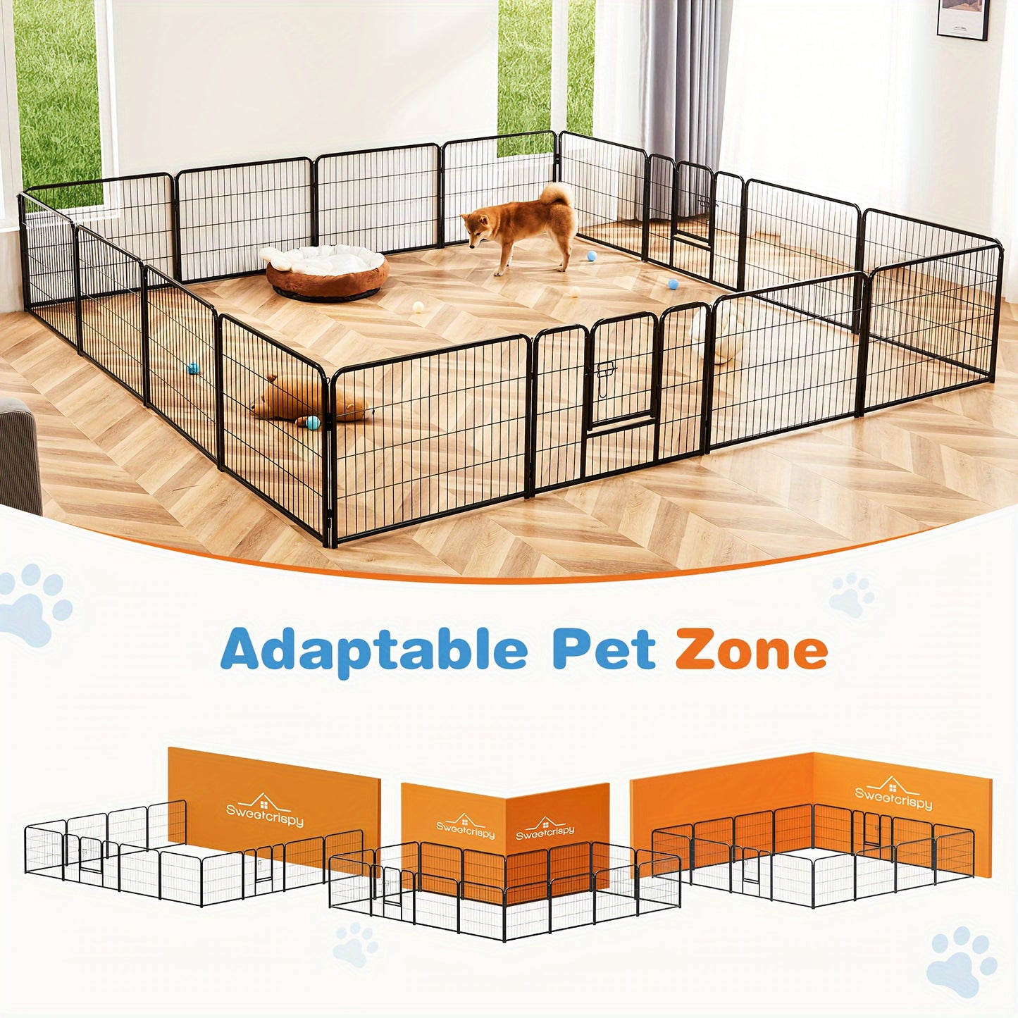 16/8 Panels Dog Playpen, Outdoor, Indoor