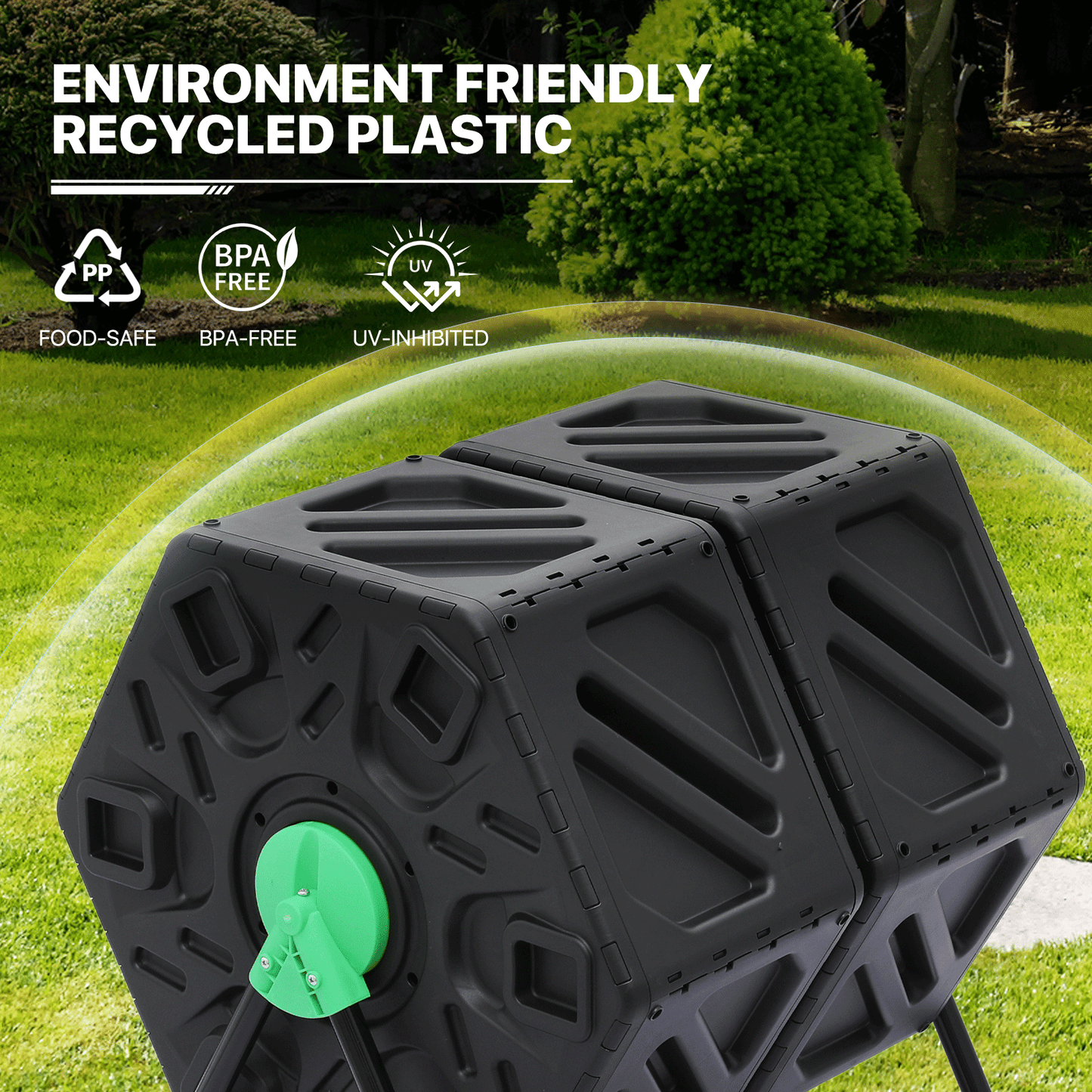 34 Gallon Compost Bins Outdoor Dual Chamber Composter Fast Working Tumbling High Volume Composter with 2 Sliding Doors