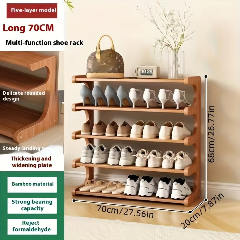 Space-Saving Bamboo Shoe Rack - Multi-Layer, Freestanding Organizer with Wood Grain Finish.