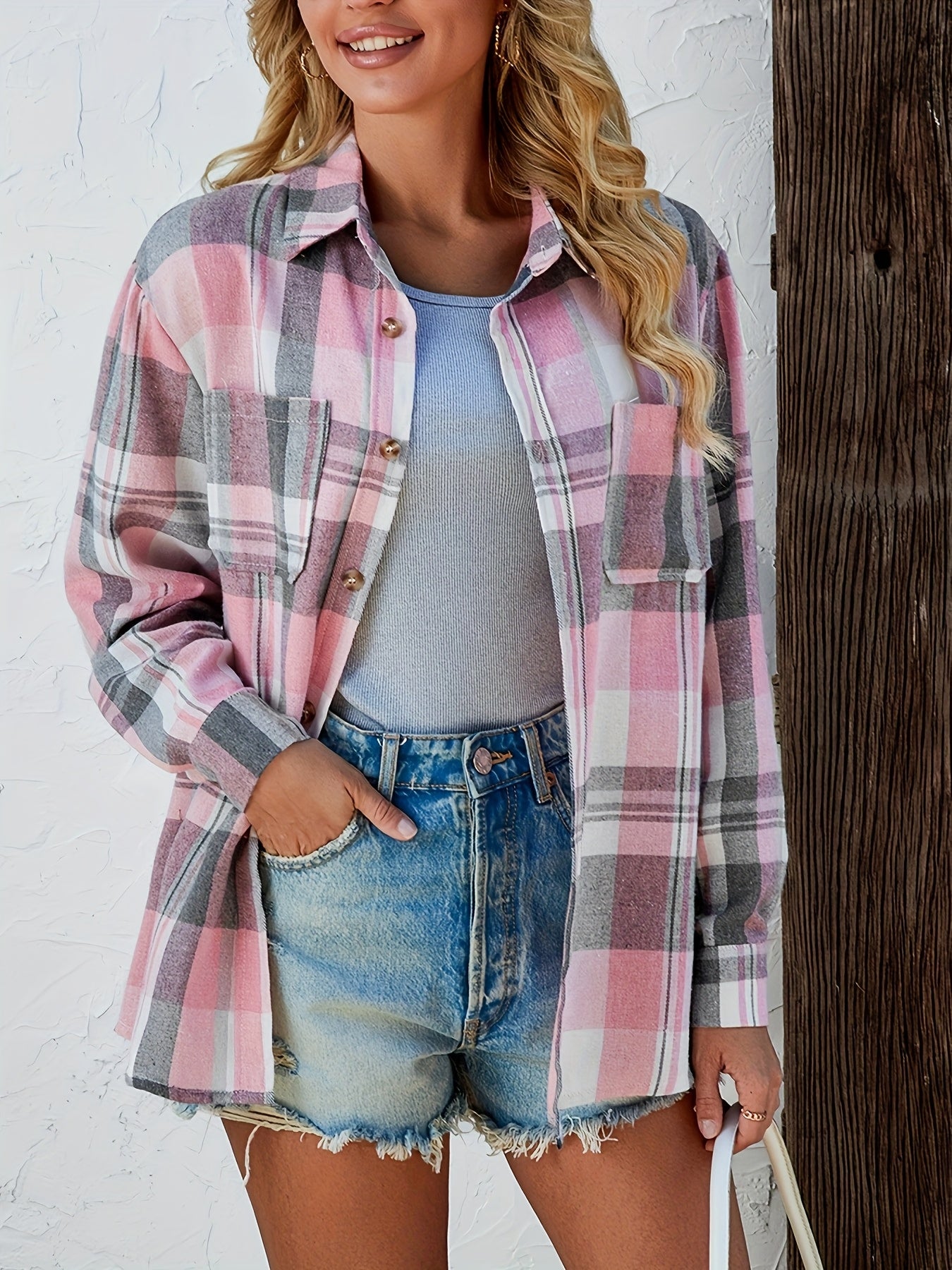 Women's Casual Checkered Shirt - Long Sleeved