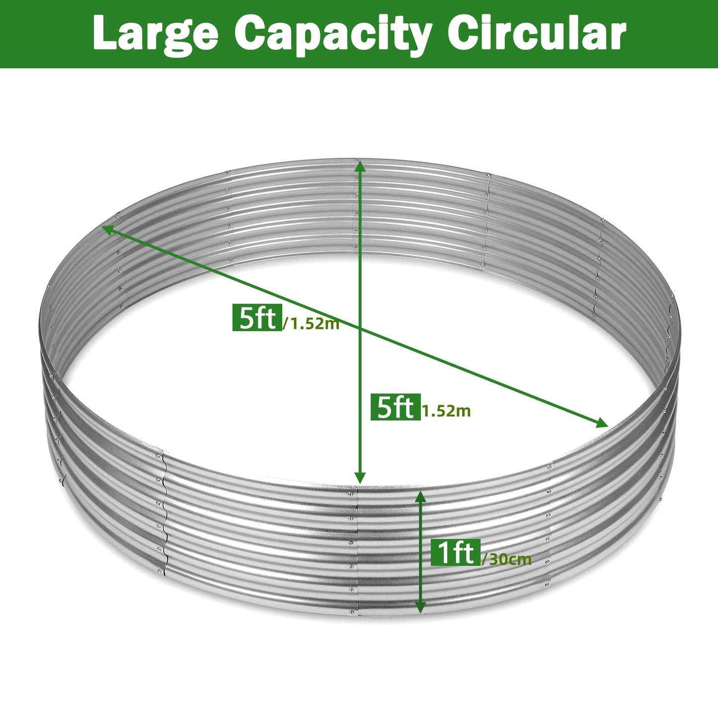 Round Fire Pit Ring Flower Planter - Galvanized Steel Large Metal Above Ground Garden Bed, Outdoor Raised Bed Planter Box, 5ft/4ft