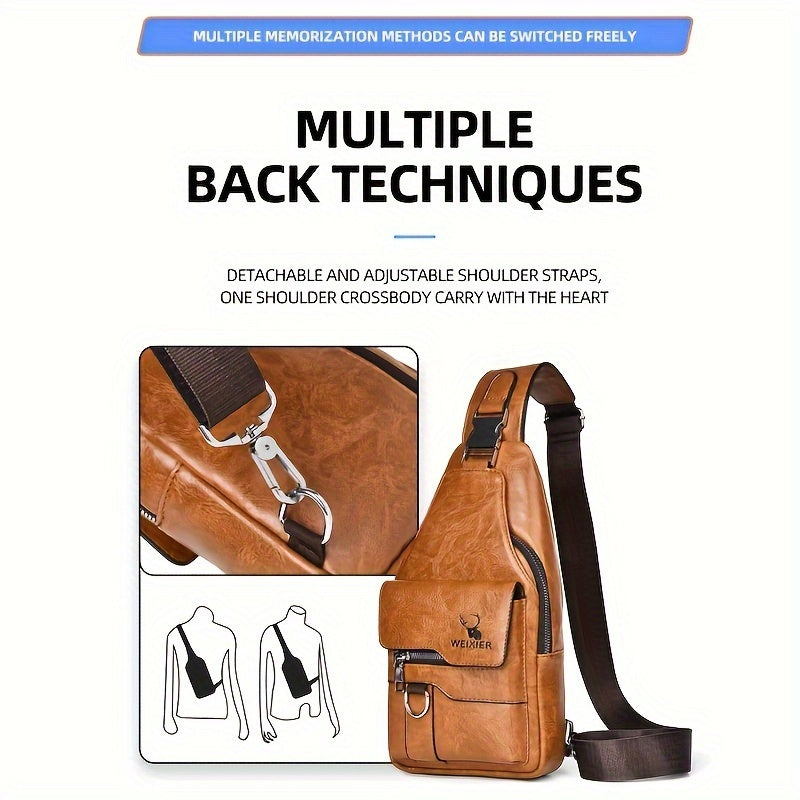 Premium Leather, Vintage-Style Chest Bag, Multi-Compartment Crossbody Bag with Waterproof Design,