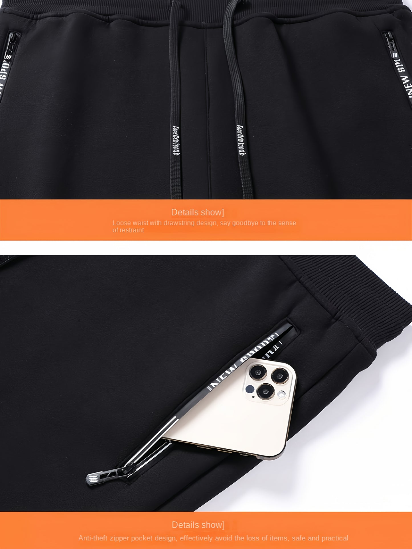 Men's Fleece-Lined Joggers - Casual Stretch Sweatpants with Pockets, Machine Washable, PLUS SIZE