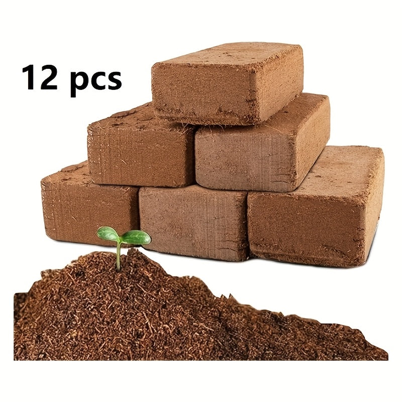 12pcs Plant-based Coconut Bricks - Low EC And PH Balance, Fiber Coconut Shell For Gardening About 12 Pounds