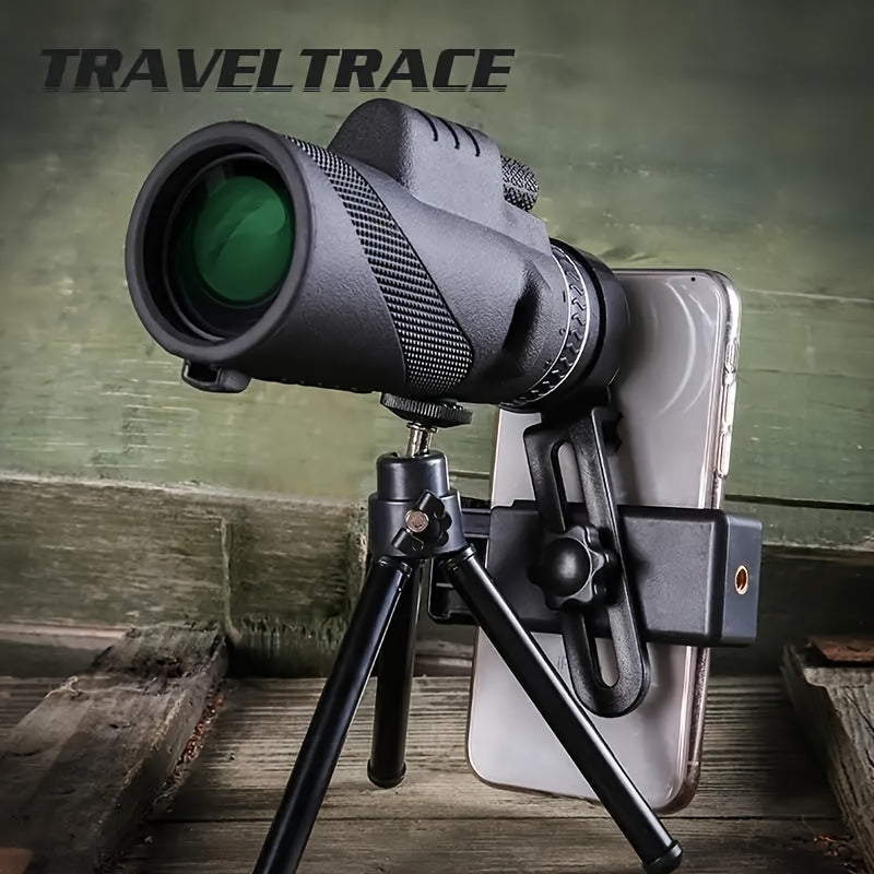 High-power Monocular Telescope with Smartphone Adapter, and Tripod