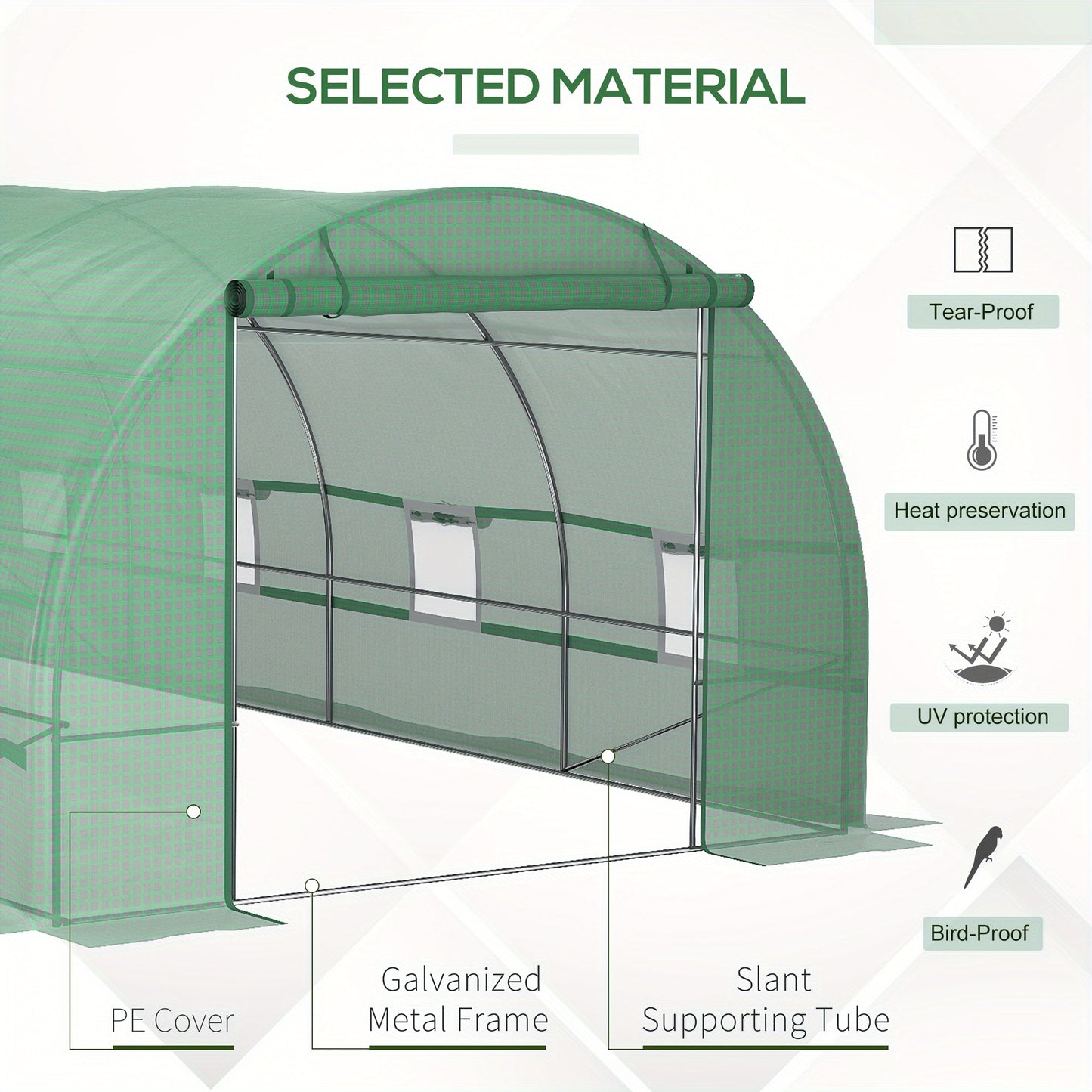 19' x 10' x 7' Walk-In Tunnel Greenhouse with Zippered Door & 8 Mesh Windows, Large Garden Hot House Kit, Galvanized Steel Frame