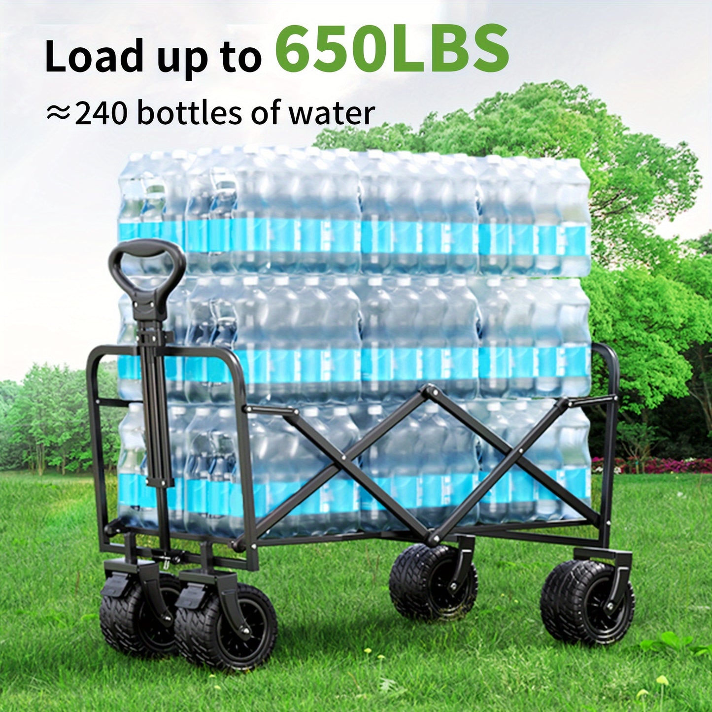 Heavy Duty Iron Frame Collapsible Trolley with All-Terrain Wheels, Multi-Purpose Garden Cart.