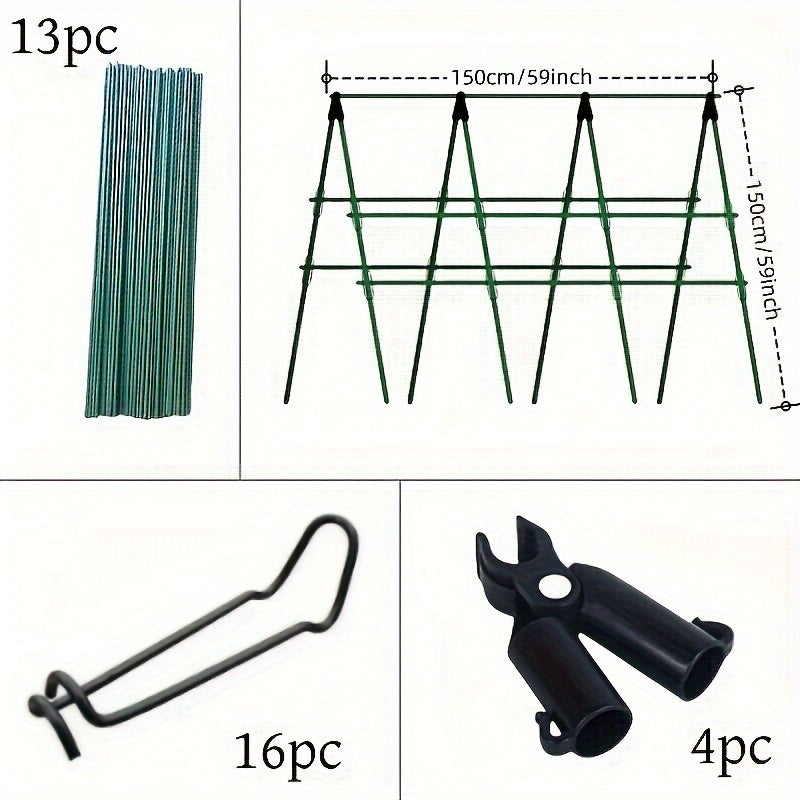 Durable Garden Plant Support Stakes Set, 1 Set Metal and Plastic Climbing Plant Trellis - Reusable for Supporting Tomatoes, Flowers, and Vines