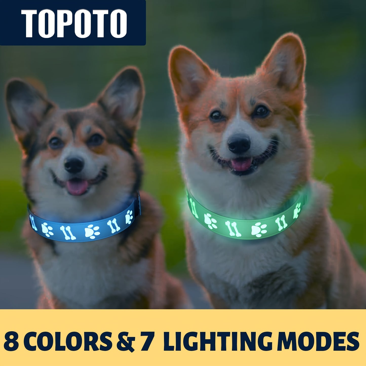 LED Light Up Dog Collar Adjustable USB Rechargeable Super Bright Glowing Collars for Dogs, Made of Soft Material, with 15 Luminous Modes