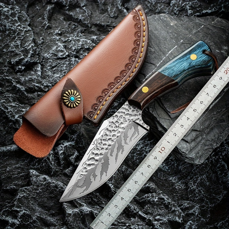 Damascus Hand Forged Knife and Leather Sheath