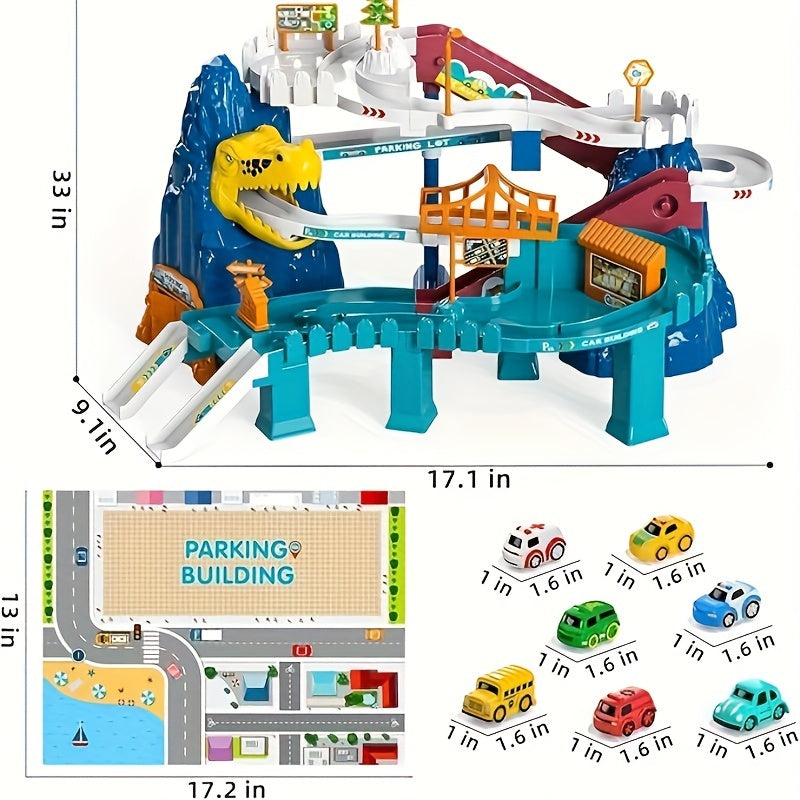 For ages 3 to 7 Dinosaur Race Track Playset - Car Ramp Track Toys, Mini Car For Kids.