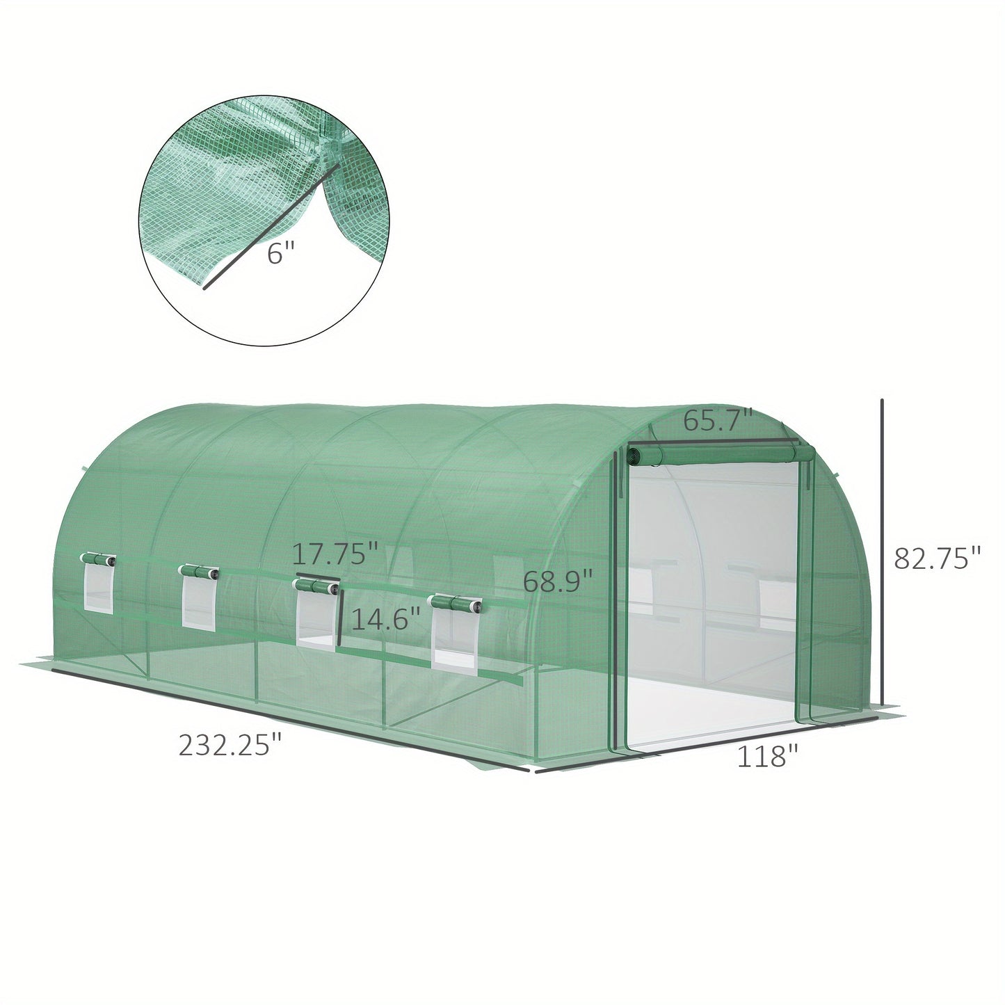 19' x 10' x 7' Walk-In Tunnel Greenhouse with Zippered Door & 8 Mesh Windows, Large Garden Hot House Kit, Galvanized Steel Frame