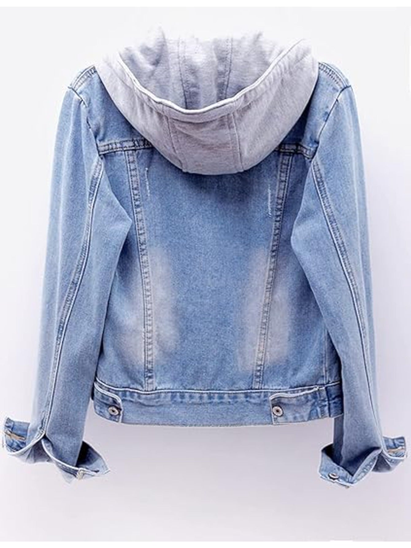 Women's Casual Denim Jacket with Detachable Hood - Button-Down, Fleece Lined, Cotton Blend, Machine Washable -