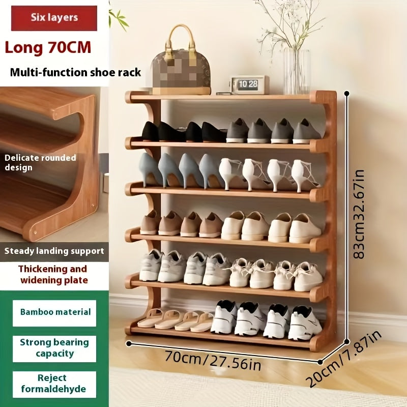 Space-Saving Bamboo Shoe Rack - Multi-Layer, Freestanding Organizer with Wood Grain Finish.