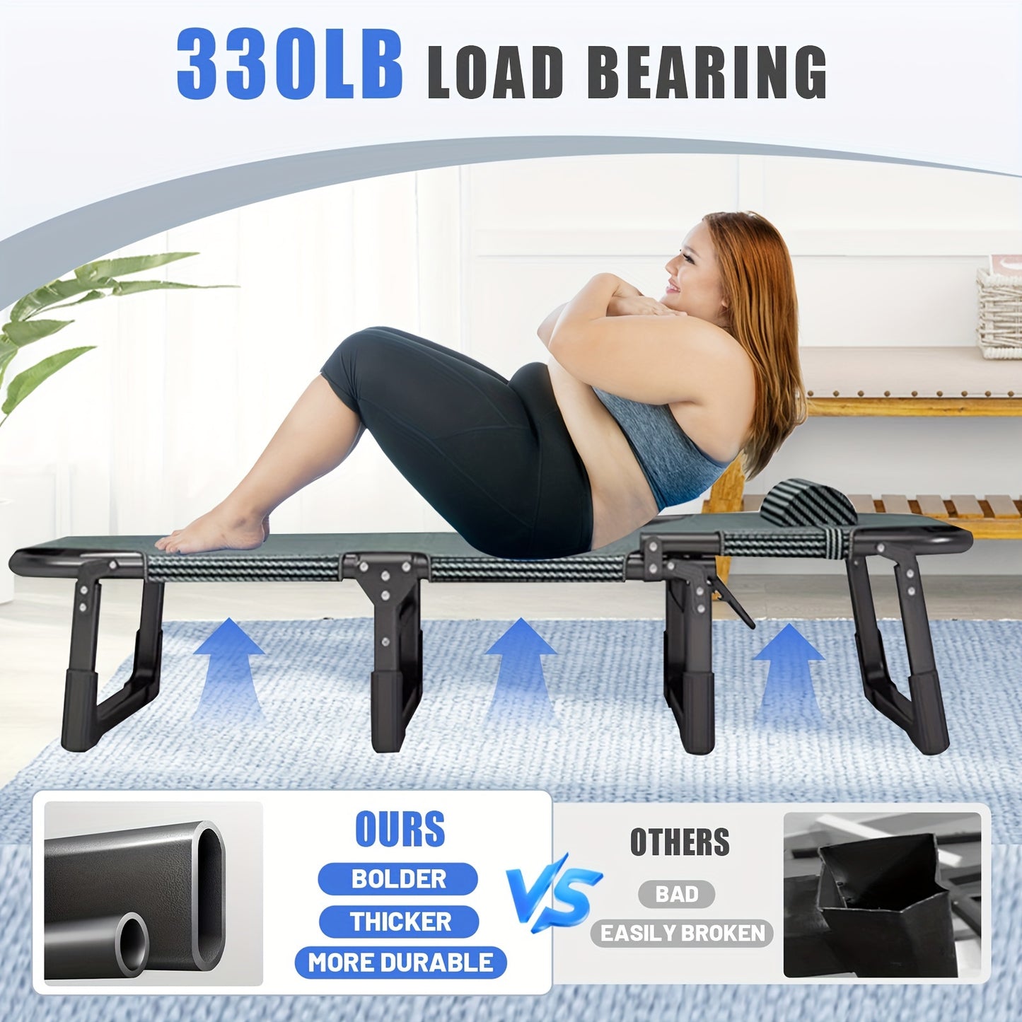 1pc Adjustable Lounge Chair / Camping Cot with Plush Mattress, 74.8" x 25.6"