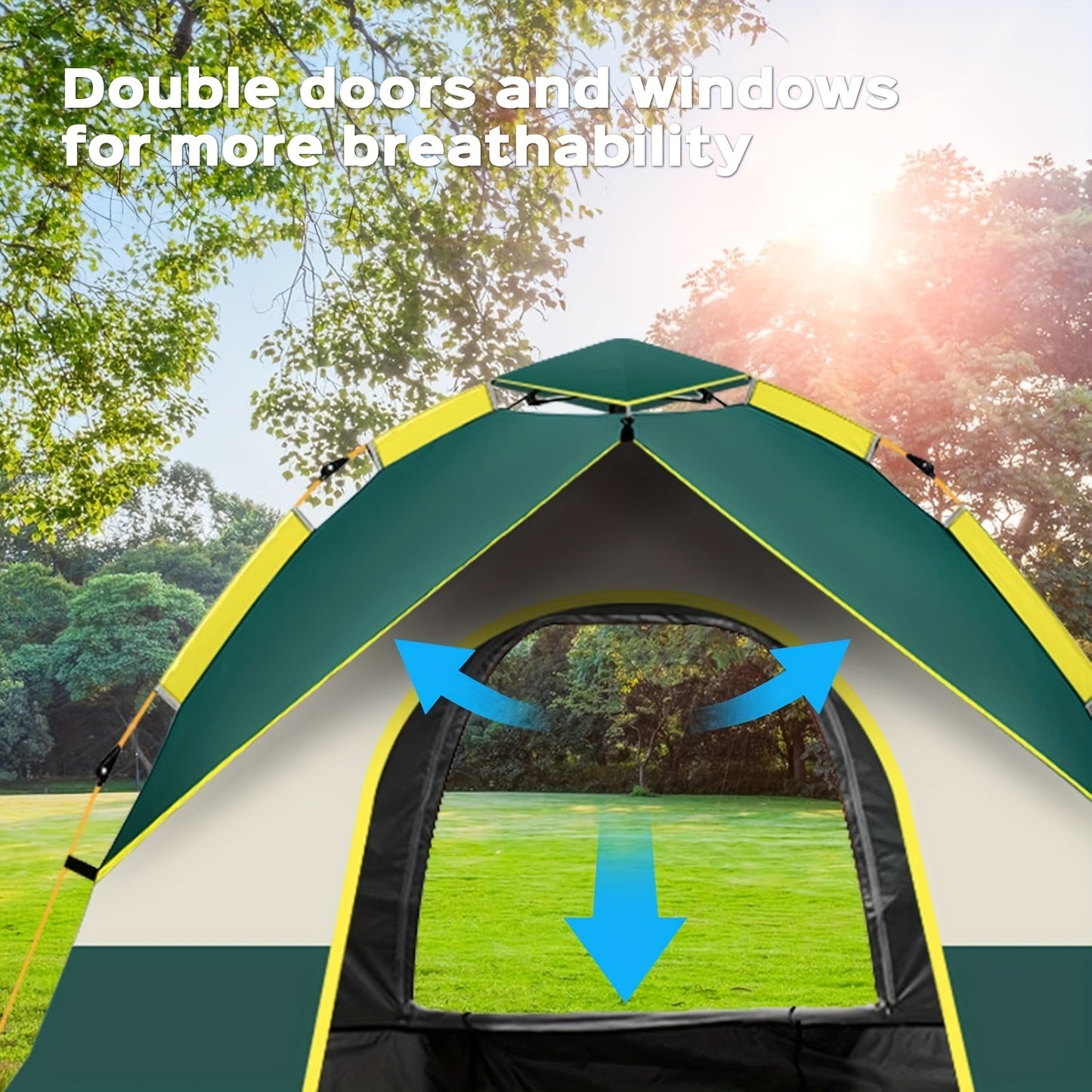 Quick Opening Camping Tent, Dual Doors And Windows Waterproof Windproof Tent, Lightweight And Portable, 2-3 Person/3-4 Person.