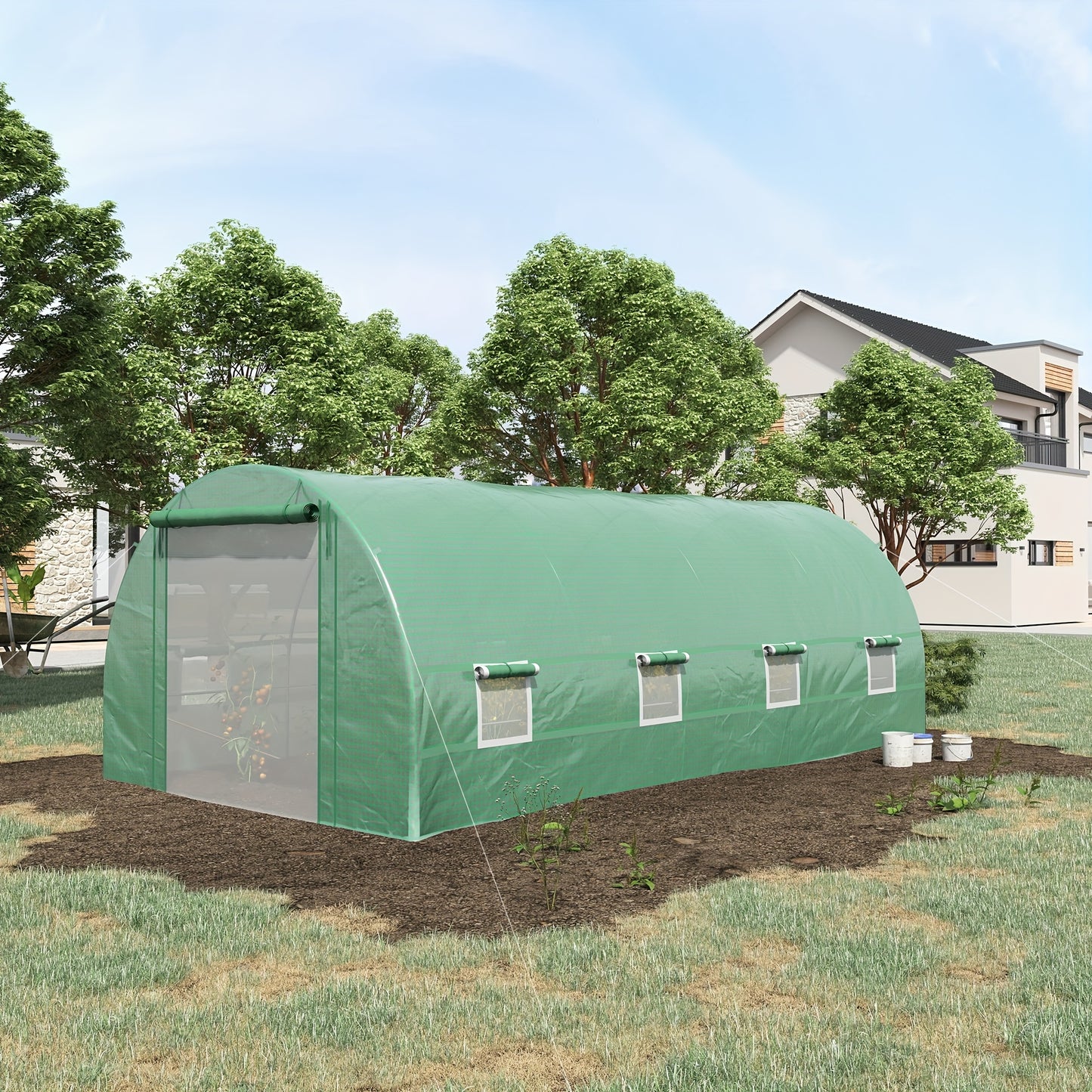 19' x 10' x 7' Walk-In Tunnel Greenhouse with Zippered Door & 8 Mesh Windows, Large Garden Hot House Kit, Galvanized Steel Frame