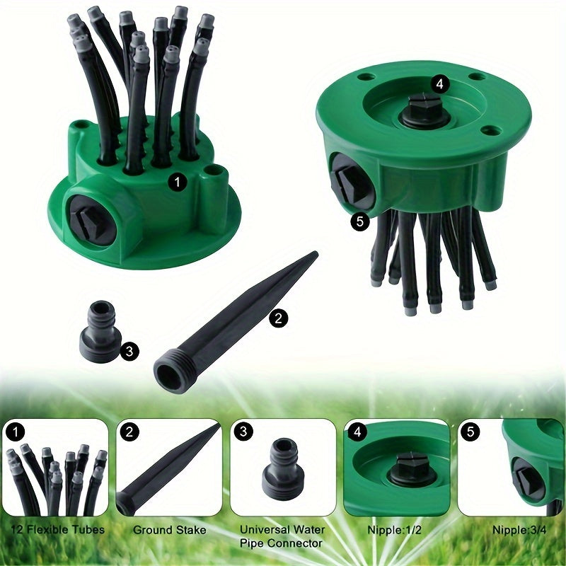 Automatic Multi-Head Garden Sprinkler - Efficient Watering System With 360-Degree Coverage, Adjustable Spray Durable Construction,