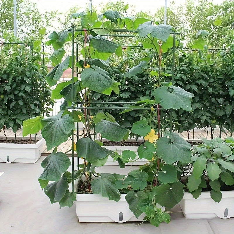 Durable Garden Plant Support Stakes Set, 1 Set Metal and Plastic Climbing Plant Trellis - Reusable for Supporting Tomatoes, Flowers, and Vines