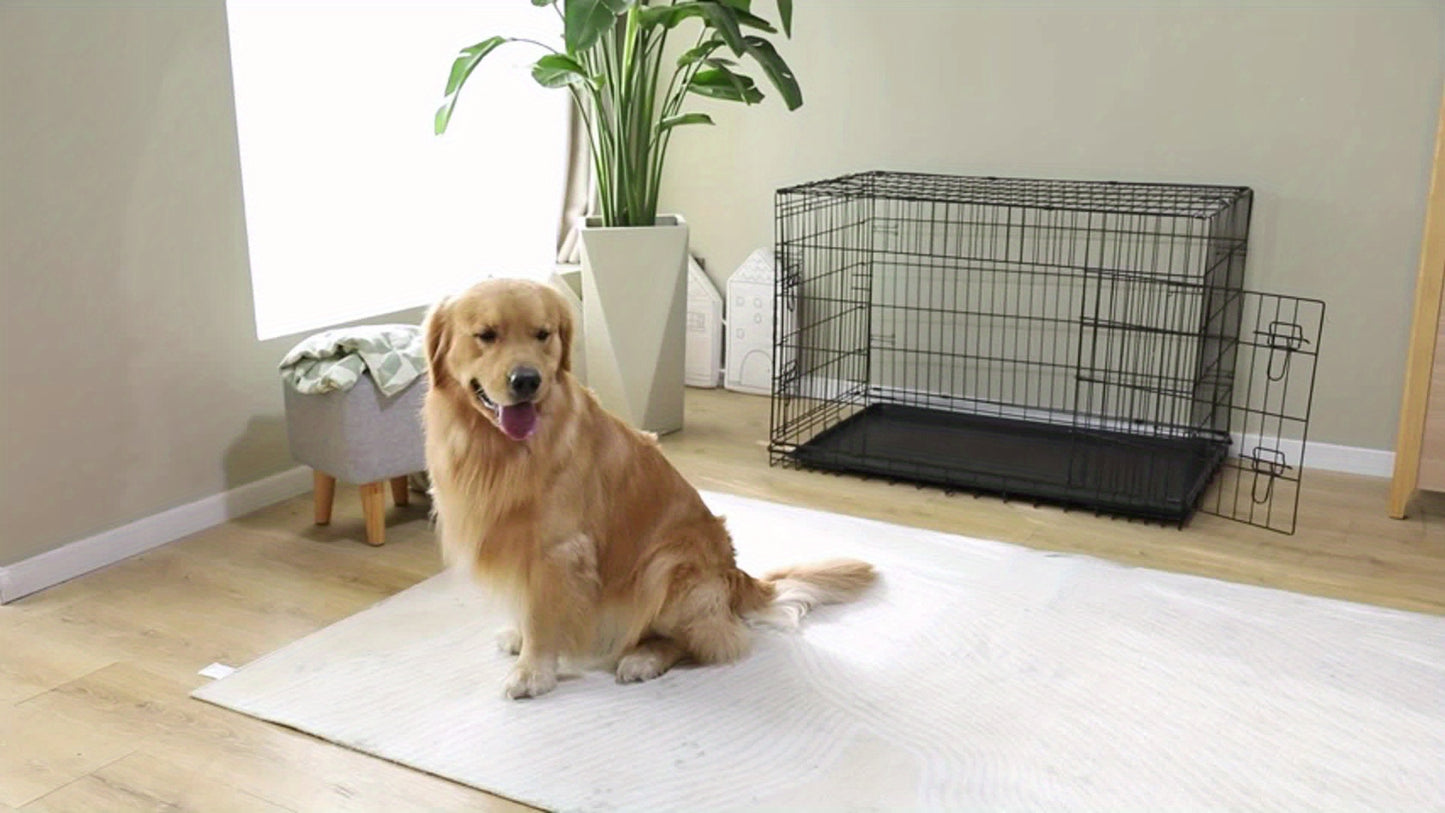Folding Dog Crate  with Double Doors, Divider Panel, Removable Tray