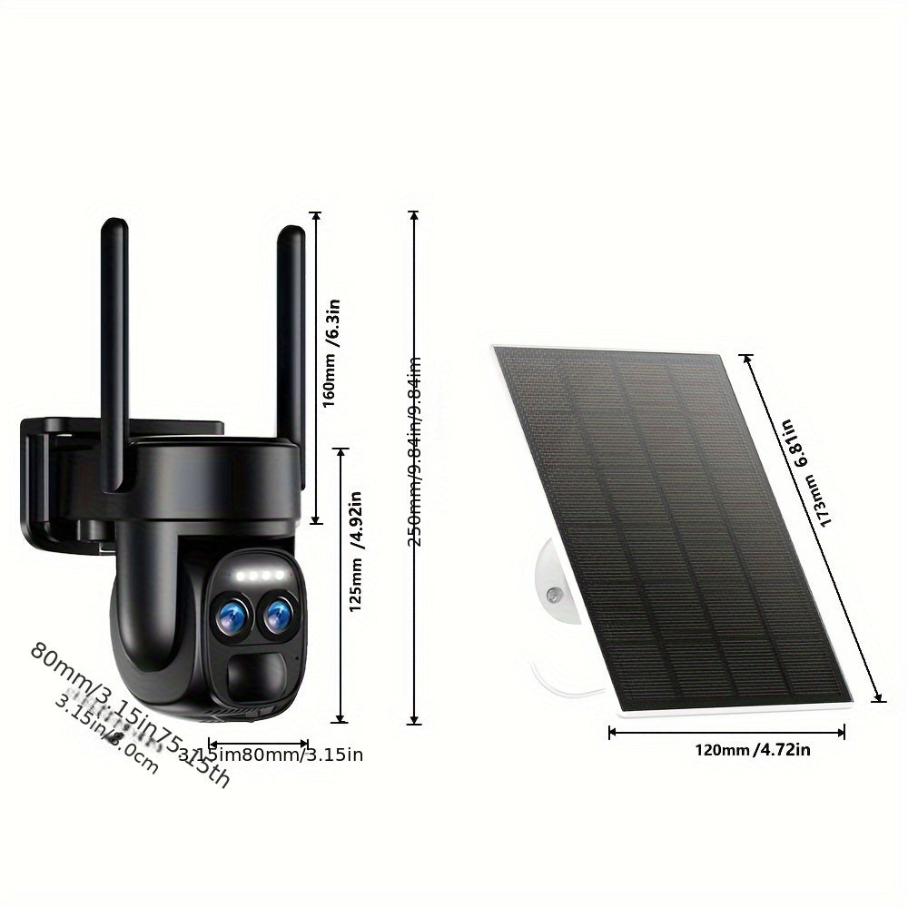 [10x Zoom] 360-degree Low-power Cctv Solar Panel Battery 2K FHD WiFi Camera  With Spotlight Alarm, Motion Detection, Color Night Vision, Two-way Audio And IP66 Waterproof