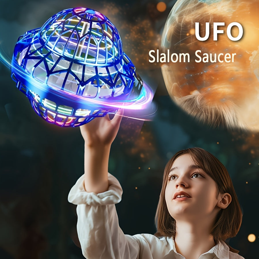 Cosmic UFO Spaceship Flying Ball, Hand Operated Boomerang Hovering LED Lights Mini Drone.