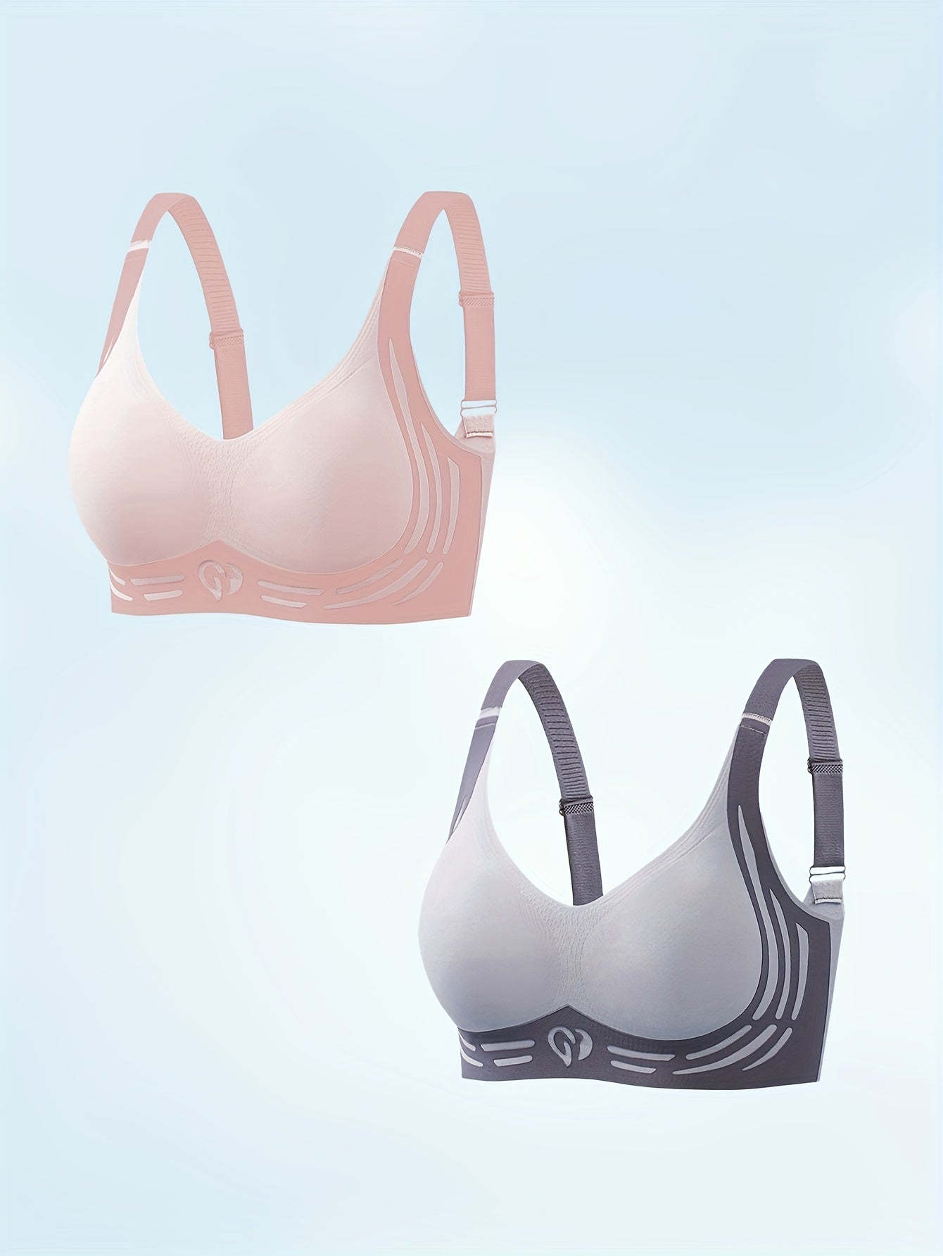 2Pcs Women's Plus Size Bra, Seamless Push-ups, Shock-absorbing Running Fitness Bra