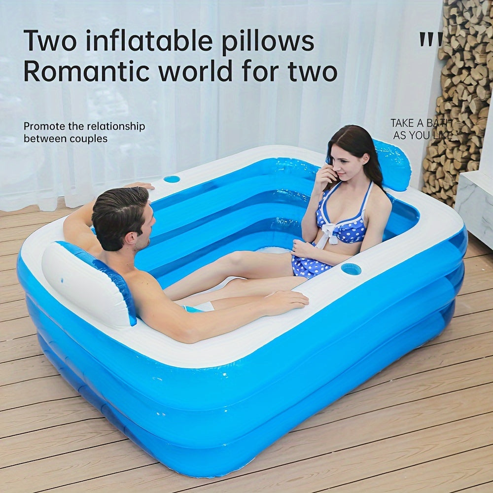 Inflatable Massage Bathtub with Backrest, Thickened Insulation, PVC, Portable and Foldable.