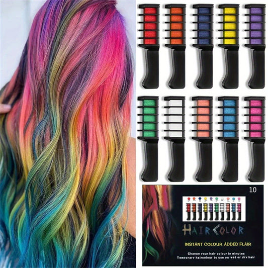 10 Color Hair Chalk Comb, Y2K Hair Chalk Comb, Temporary Washable Hair Color Dye For Birthday Halloween Christmas