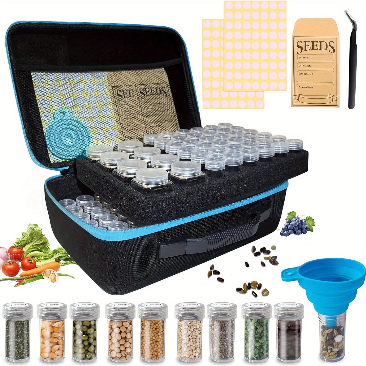 114-Slot Garden Seed Organizer Kit with Funnel & Curved Tweezers - Durable, Waterproof & Portable Storage Solution