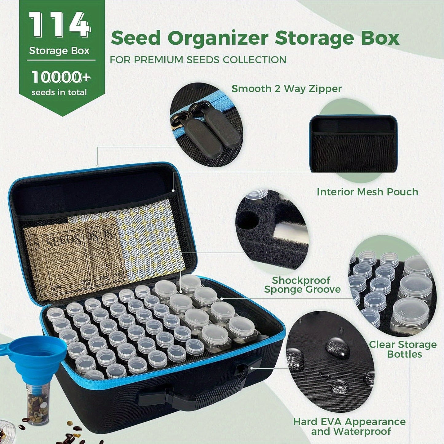 114-Slot Garden Seed Organizer Kit with Funnel & Curved Tweezers - Durable, Waterproof & Portable Storage Solution