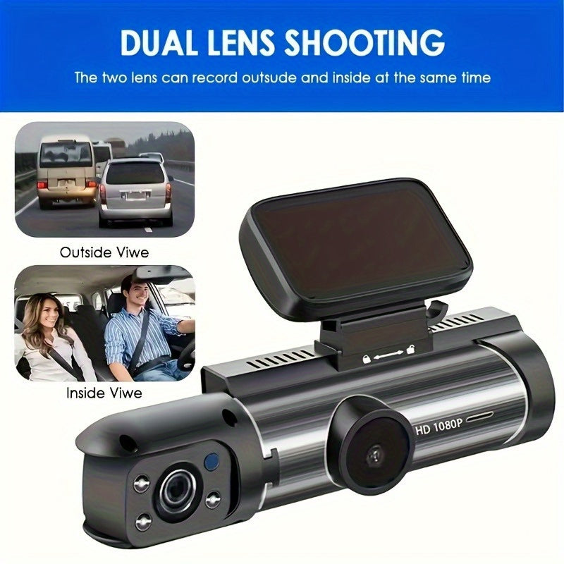 The Latest Dashcam 1080P Dual Camera USB Rechargeable Lithium Polymer Battery Onboard DVR, 3.16-inch IPS Screen.