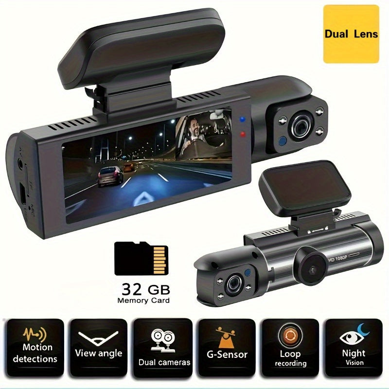 The Latest Dashcam 1080P Dual Camera USB Rechargeable Lithium Polymer Battery Onboard DVR, 3.16-inch IPS Screen.