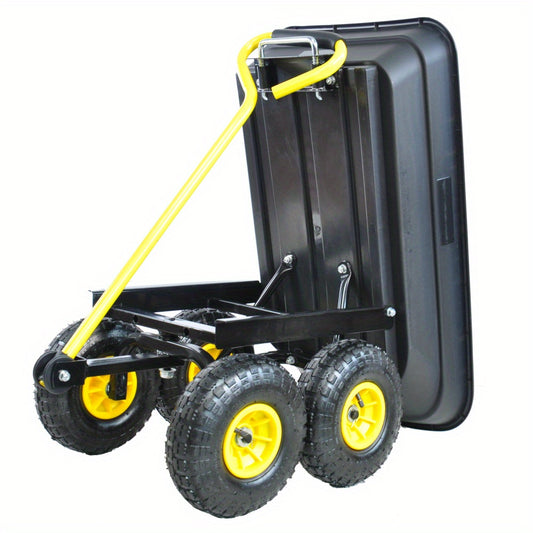 220 Lbs Capacity Folding Wagon Cart - Heavy-Duty Hand Truck with Pneumatic Tyres, Durable Steel Frame and Heavy Plastic Body